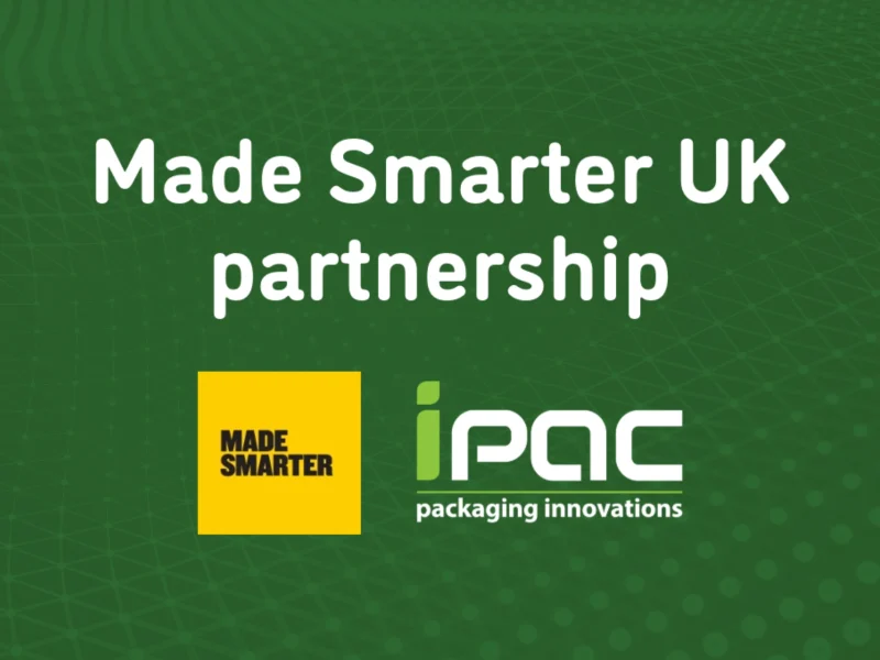 Green graphic with Made Smarter UK and iPac logos. Text 'Made Smarter UK partnership' written above both logos.